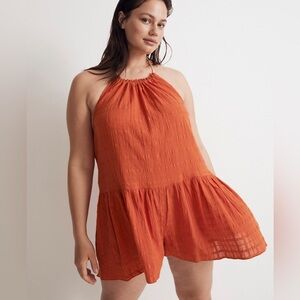 Madewell Halter Cover-Up Romper in Check